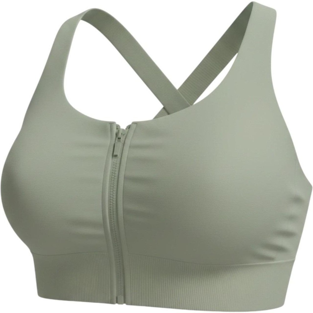 Sage Green Front Zip Sports Bra XL Seamless Ribbed Crisscross Back Activewear